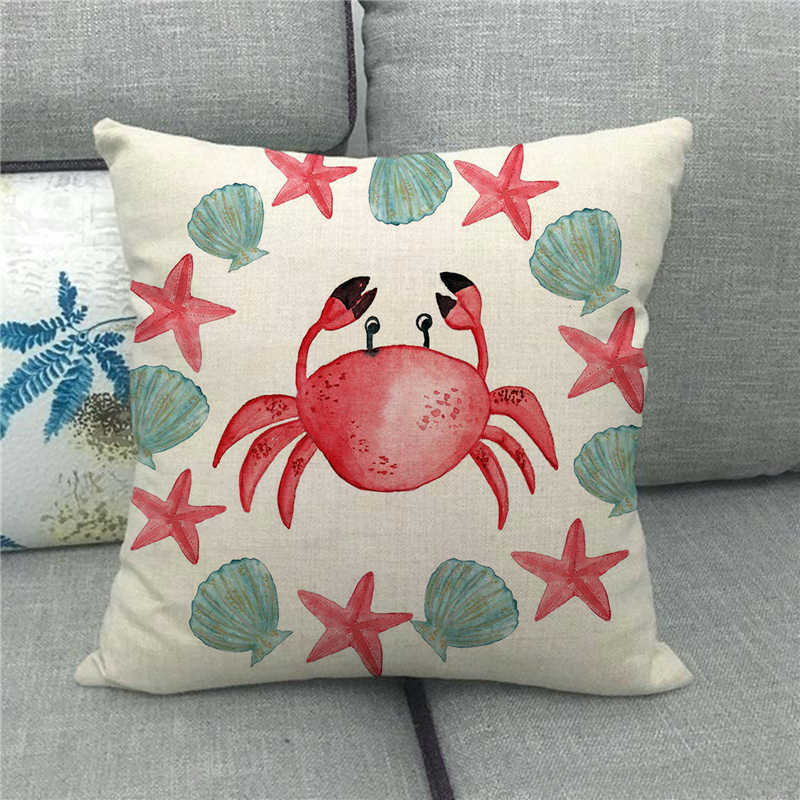 Beautiful watercolor crab marine animal Digital printing short plush pillow covers for car sofa office cushion cover home goods