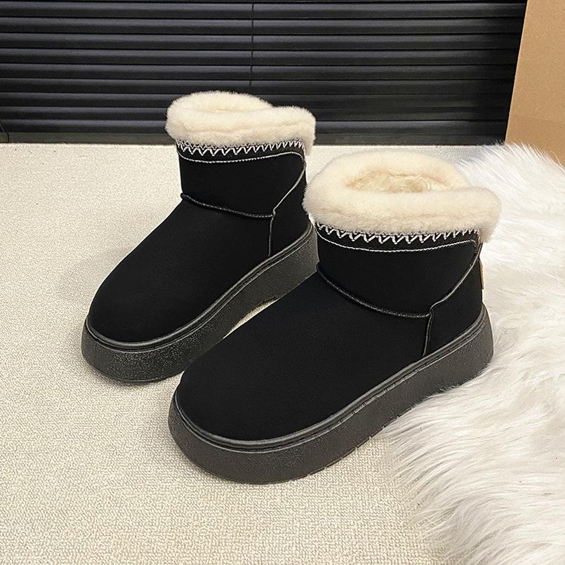 Autumn and Winter New Wool Thick-soled Short Snow Boots Women's Foreign Trade Large Size Round Head Foot Thickened Cotton Shoes