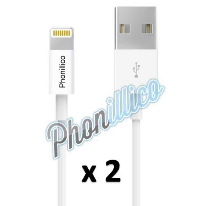 Lot of 2 White USB Charger Cables Compatible with iPhone 7 - Phonillico®