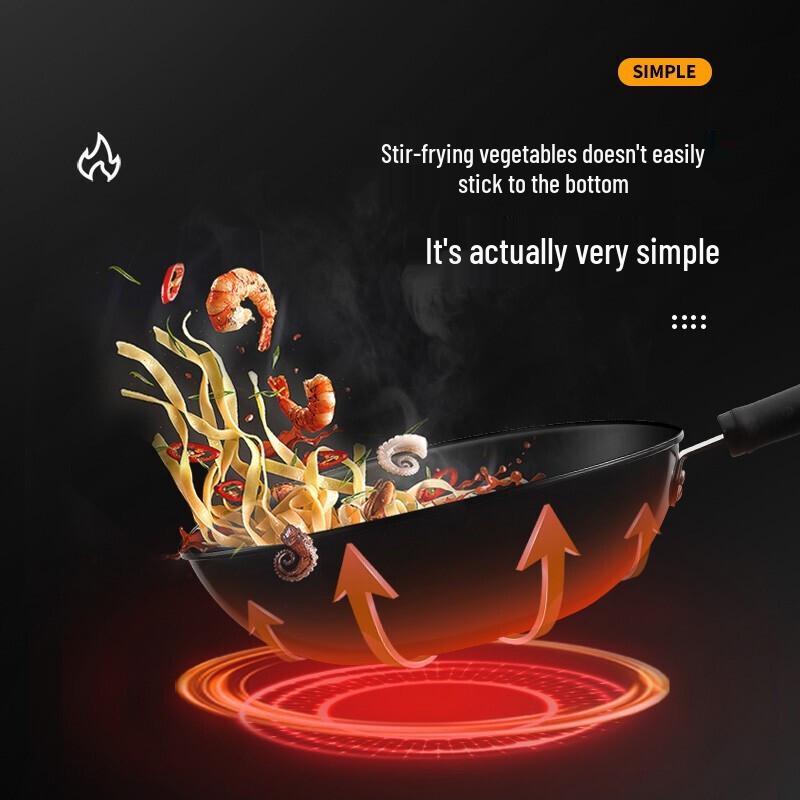 BAYCO 32CM Refined Iron Flat-Bottom Wok