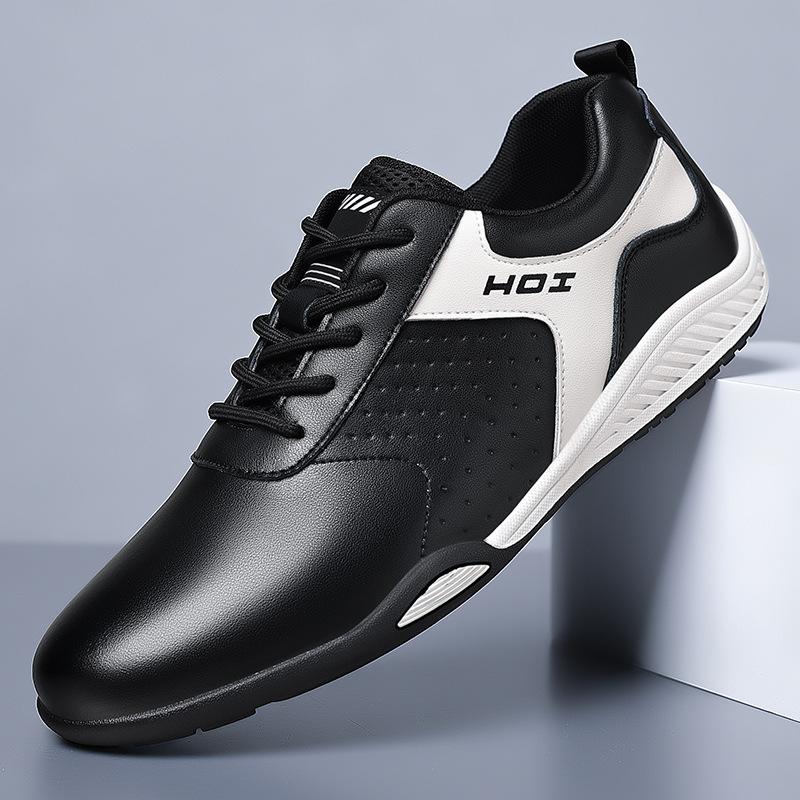 Men's casual leather shoes spring new fashion trend men's sports shoes leather breathable running shoes