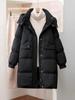 Women's 2025 Slimming Mid-Length Hooded Winter Down Jacket - White Duck Down, Thick, Fashionable, Petite Fit