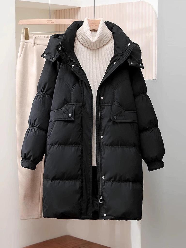 Women's 2025 Slimming Mid-Length Hooded Winter Down Jacket - White Duck Down, Thick, Fashionable, Petite Fit