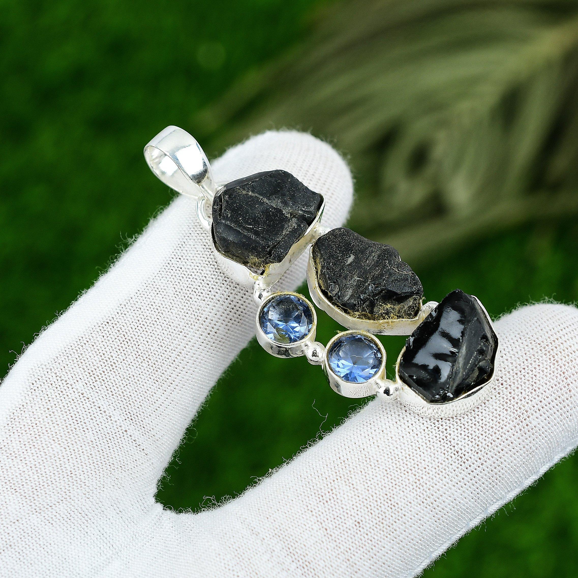 

Gift For Her 925 Sterling Silver Natural Black Kyanite Rough Gemstone Pendant