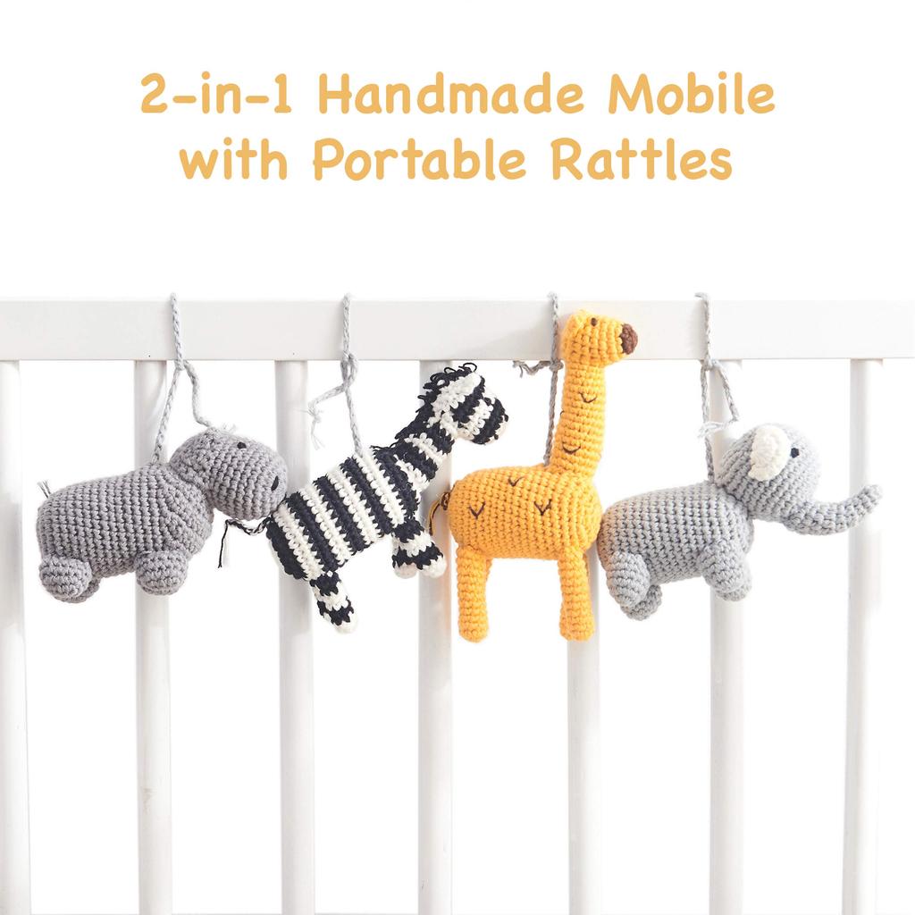 Joliecraft Woodland Animal Musical Rotating Bed Mobile, Handmade Crib Ornament