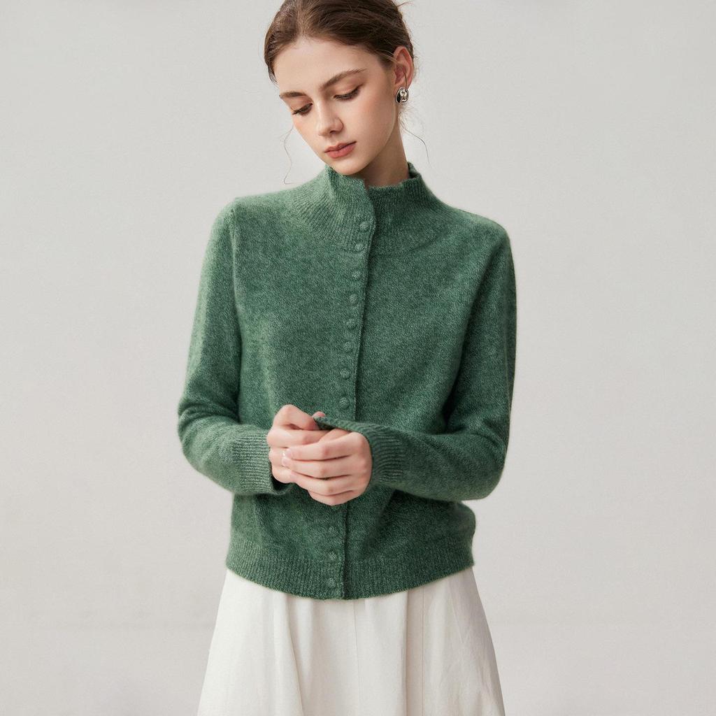 Women's Hand-knit High-neck Cashmere Cardigan - Autumn/Winter Chic