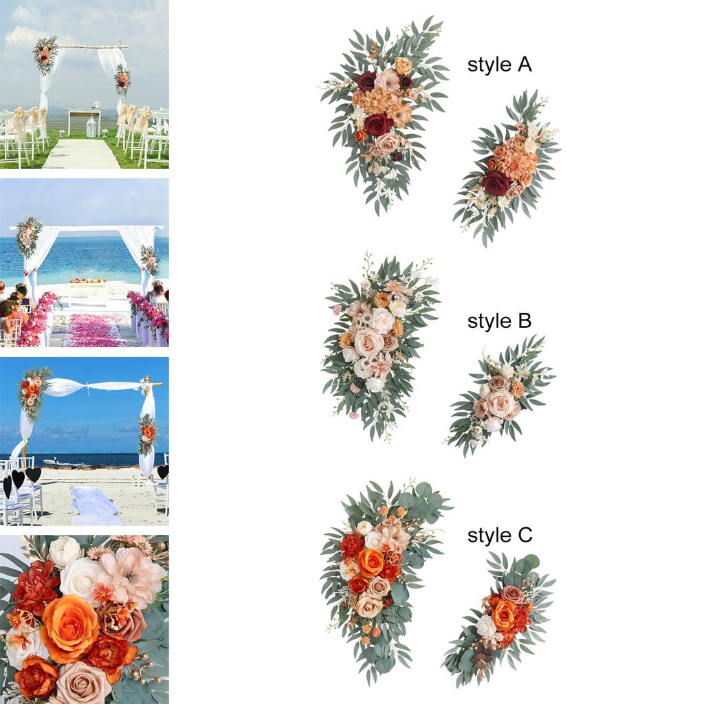 2Pcs Artificial Rose Flower Swag Rustic Wedding Arch Flower Wedding Arch Rose Wreath for Drapes Holiday Window Reception