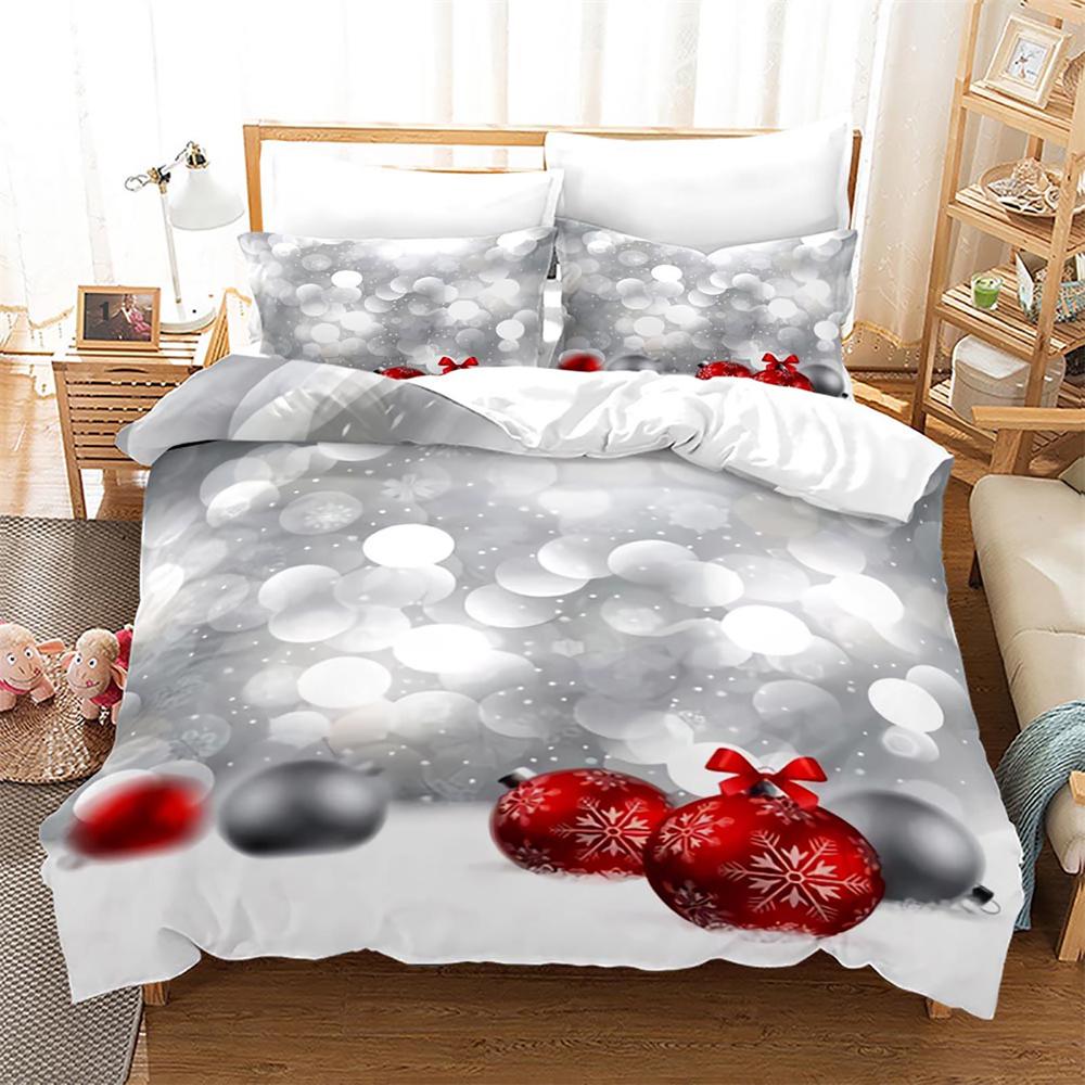 Christmas Duvet Cover Set King Size Snowflake Bells Pattern Festival Bedding Set Polyester Comforter Cover For Kids Boys Girls
