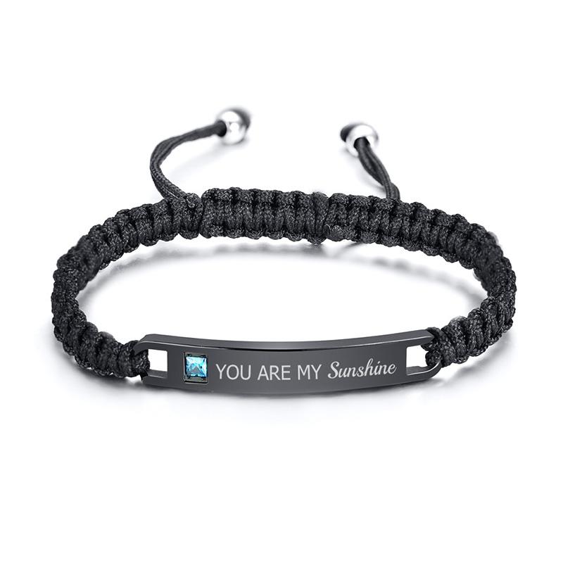 Vnox Free Personalized Custom Couple Bracelets for Women and Men Handmade Rope Braided Nameplate ID Matching Size Adjustable