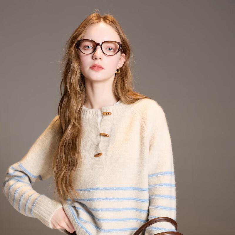 

Women s Striped Round Neck Loose Knit Pullover XL