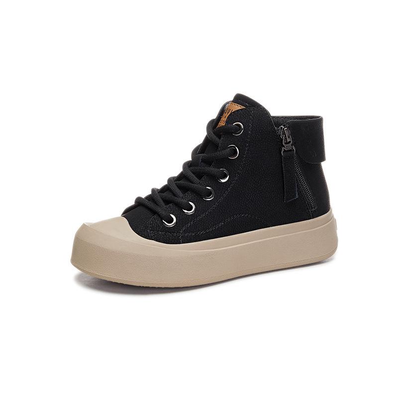 Women's High-Top Leather Retro Sneakers, Plus Velvet, Autumn 2023, Sizes 40-43.