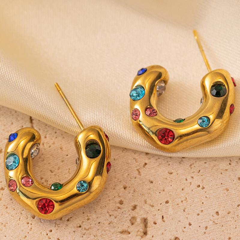 ZAKOL Y2K Trendy U Shape Stainless Steel Round Earrings For Women Girls Gold Color Imitation Pearl Crystal Ears Jewelry Gifts