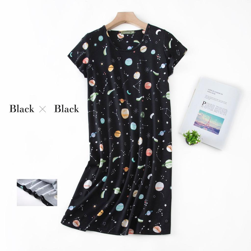 Plus Size Summer Women Nightdress Short Sleeve Cute Cartoon Sleepwear Sweet O Neck Nightgowns Pyjamas Lady's Cotton Sleepdress