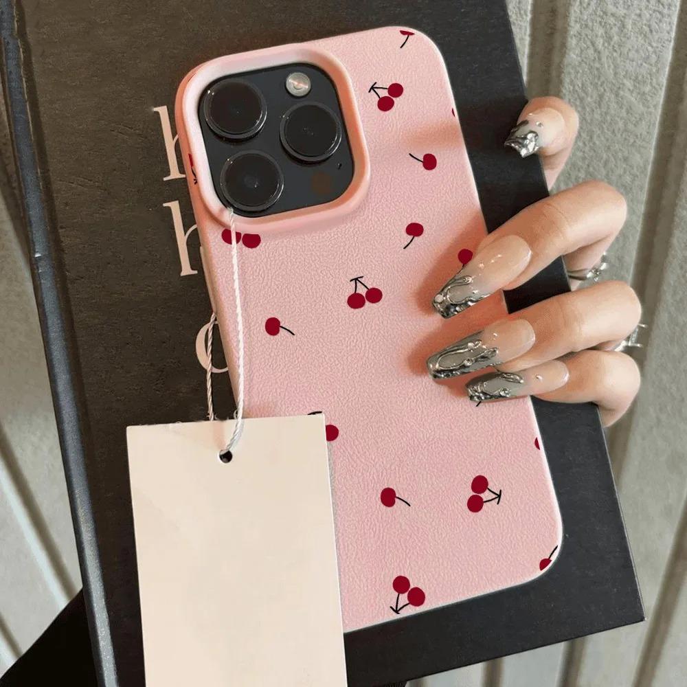 Simple cherry pattern phone case suitable for iPhone 17 16 15 14 13 12 11 Pro/Max/Plus anti drop and shockproof back cover