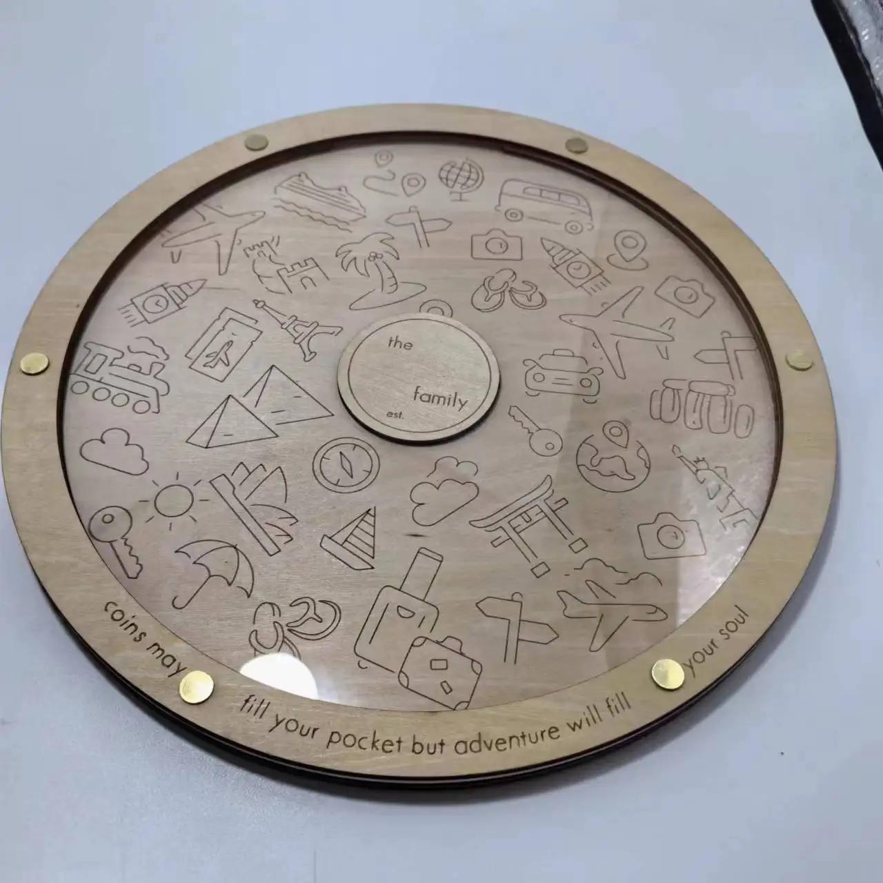 

Держатель для монет Подарок для путешествий Денежный сейф Деревянная копилка с вырезанным дизайном Копилка для денег, Деревянный банк для детей 6 inches