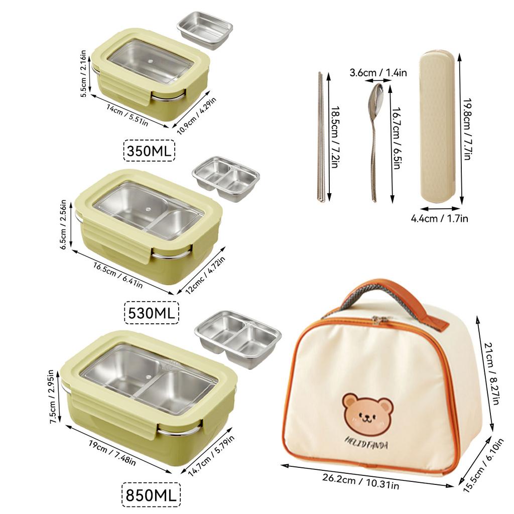 Picnic Portable Large Capacity Bento Lunch Box 1/2 Grids Leak-proof 304 Stainless Steel Food Container Microwave Safe