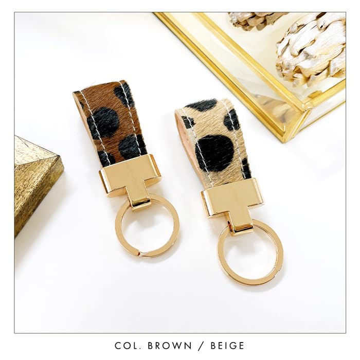 Echter Leder Dalmatiner Smart Key Ring, Doppelring, für Damen, Schlüsselhalter, Taschenanhänger, Beige [NB]