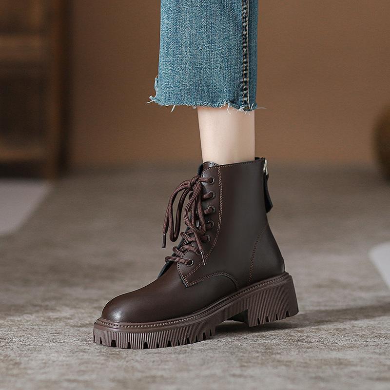 

2025 Spring and Autumn Platform Martin Boots Tide Brown Lace-Up Short Boots Women s Retro British Style Single Boots Skinny Boots 40 темно-коричневого кольору