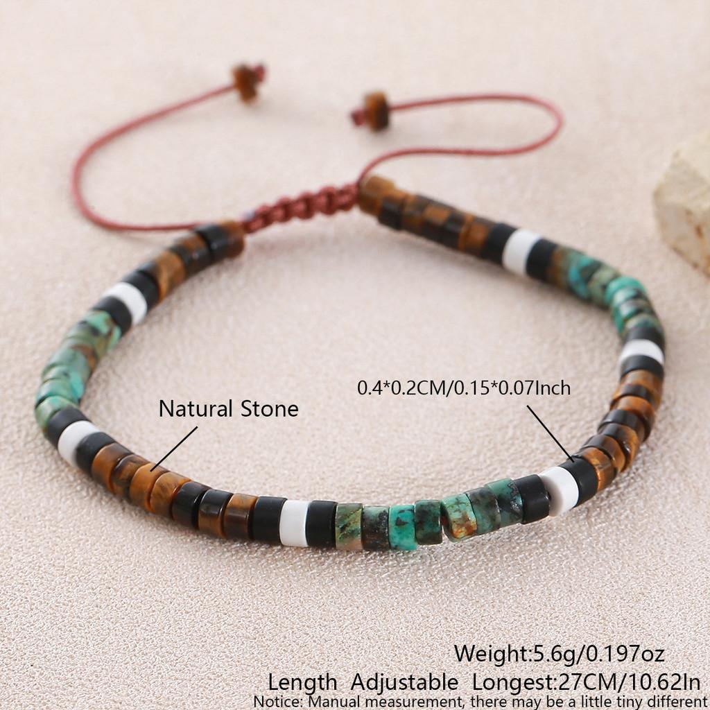 Geometric Turquoise Beaded Bracelet With Adjustable Woven Cord For Casual Wear