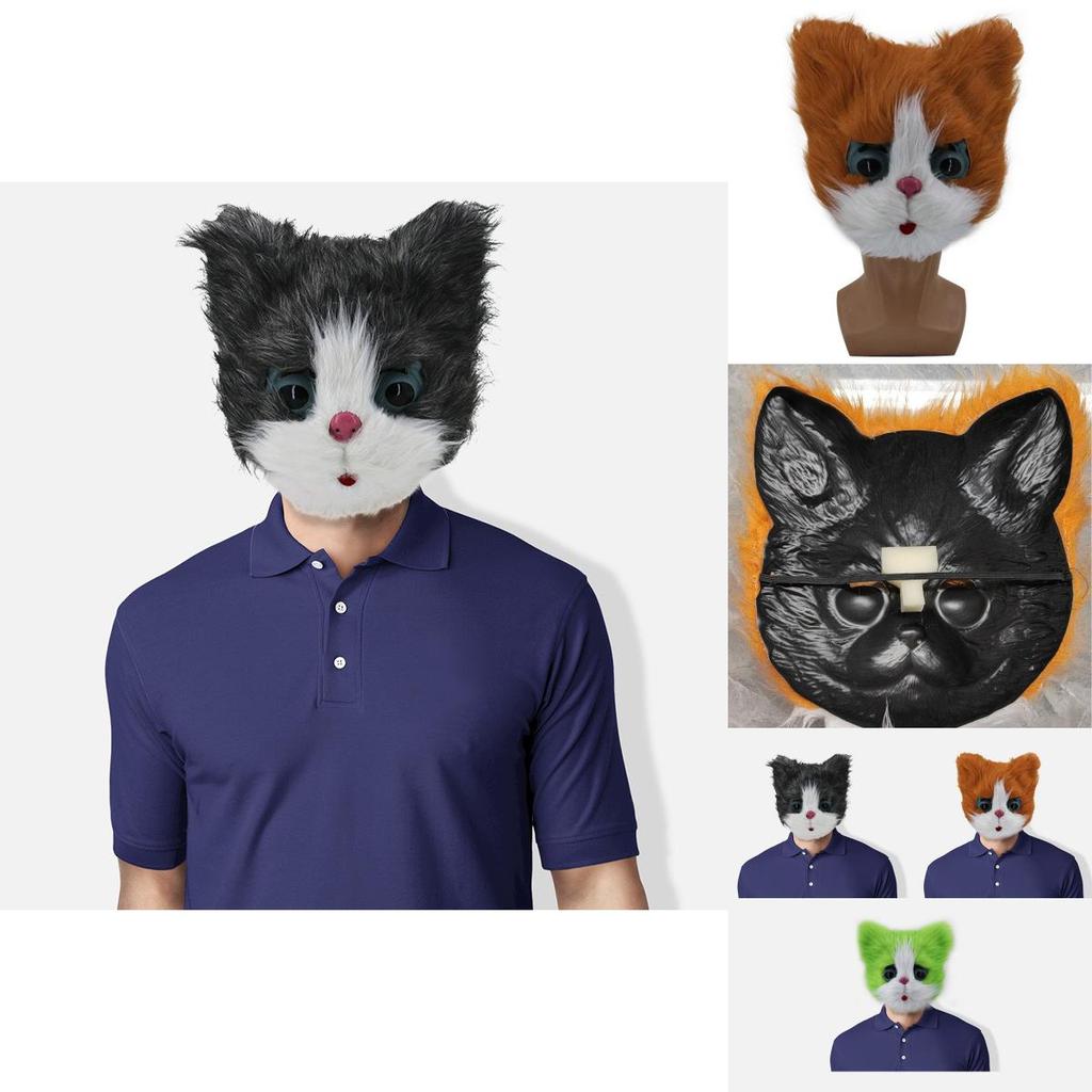 Plush Cat Face Mask Animal Costume Accessory For Costumes And Halloween