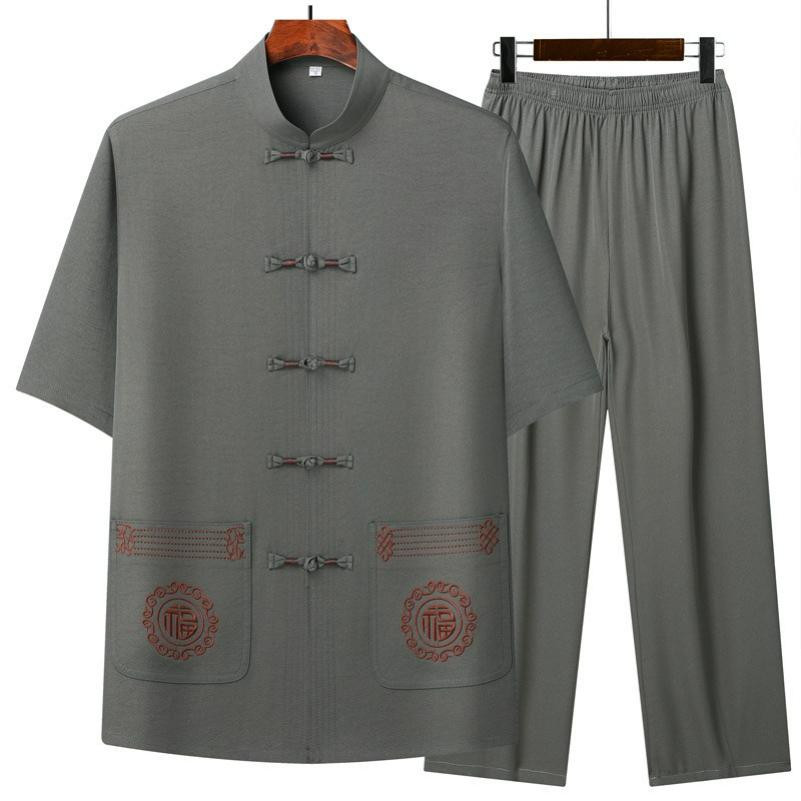 Tang Suit Men's Short-sleeved Father Summer Suit Chinese Style Suit Summer Spring and Autumn Long-sleeved Father