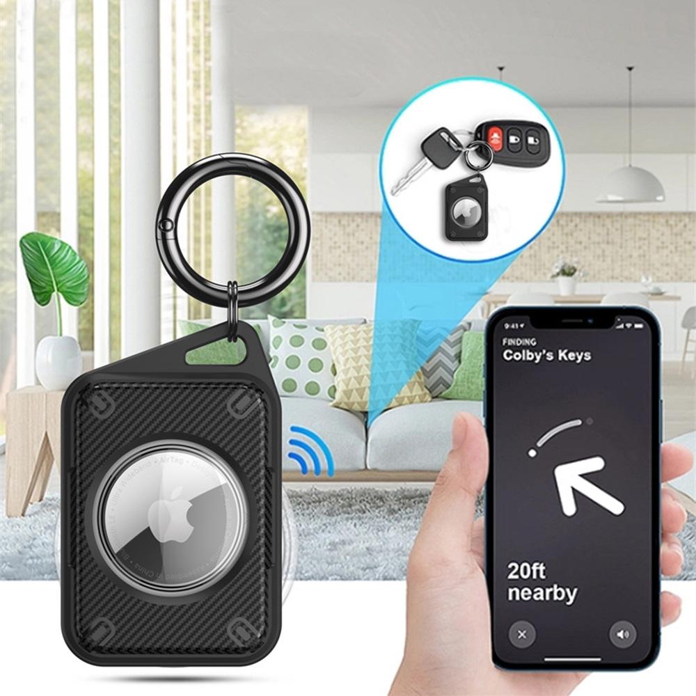 Pentru Apple AirTag Carcasă Impermeabilă IP68 Acoperire Fibră de Carbon TPU+PC cu Folie de Protecție și Cataramă Inel