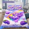 Cute Purple Care Bear Rainbow 3‑Piece Bedding Set 3D Print Duvet Cover Pillowcase Kids Bedroom