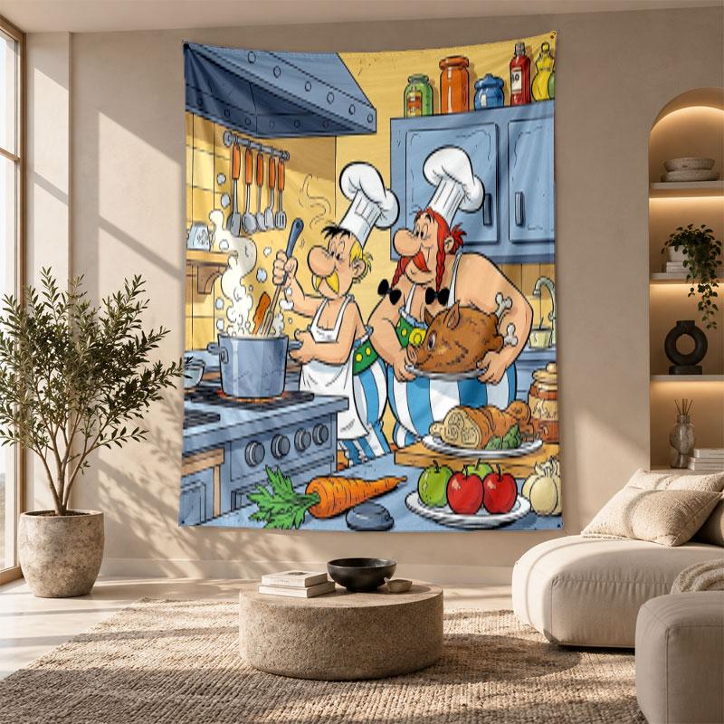 Decorative Tapestry,Asterix & Obelix Printed Wall Art, Lightweight Wall Hanging For Bedroom Background