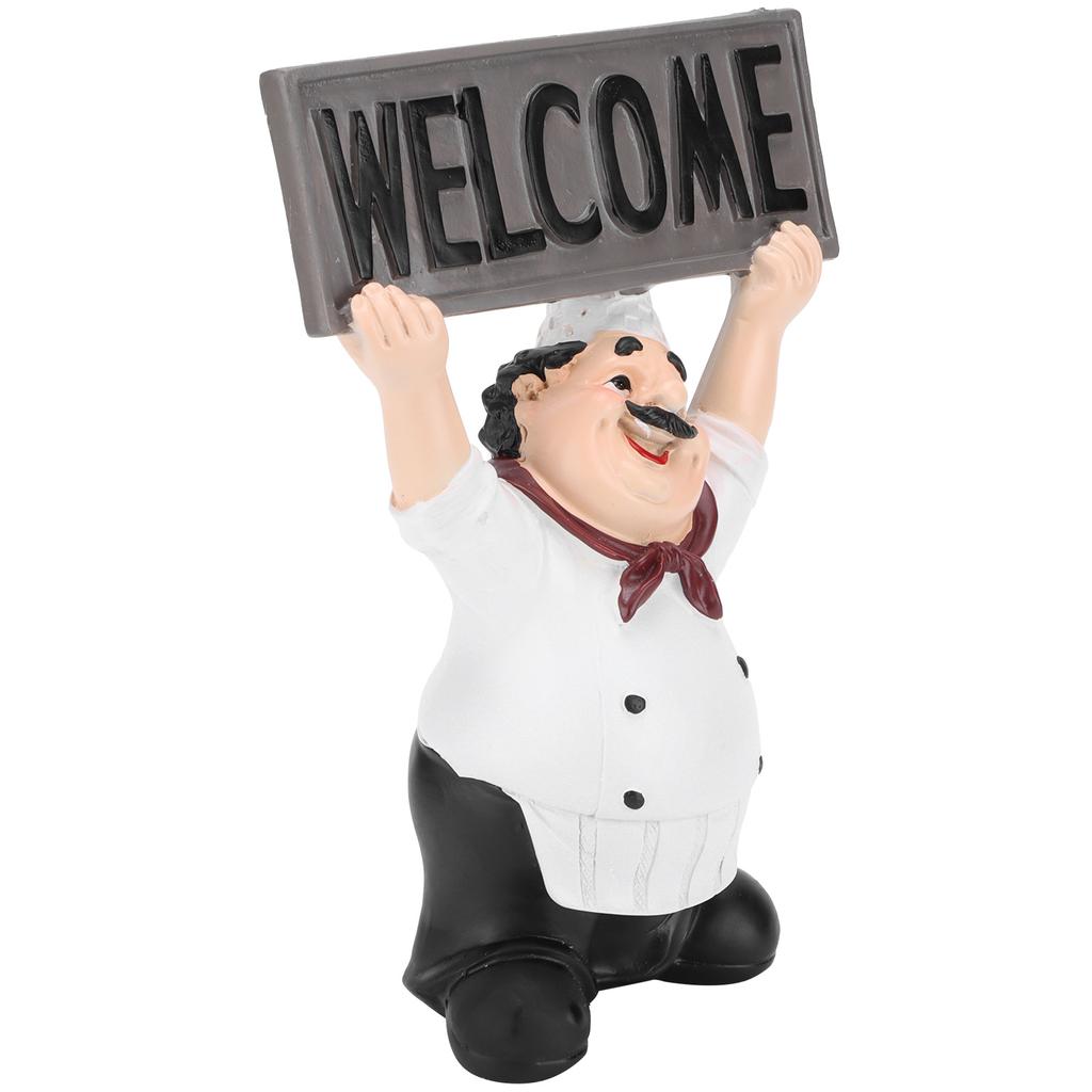 Chef Sculpture Raise Your Hands Welcome Resin France Cook Ornaments for Bakery Cafe Restaurant Bar