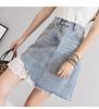 2025 Damen High Waist Spitze Gespleißt Ripped Denim Minirock