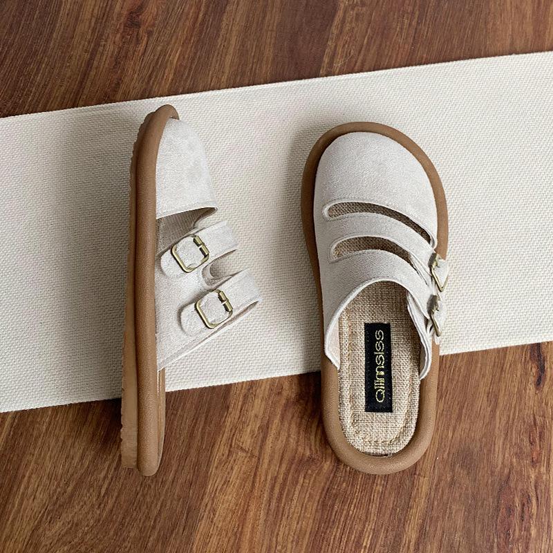 Shoes half support one pedal linen bag head half slippers women's new lazy shoes summer wear cool slippers