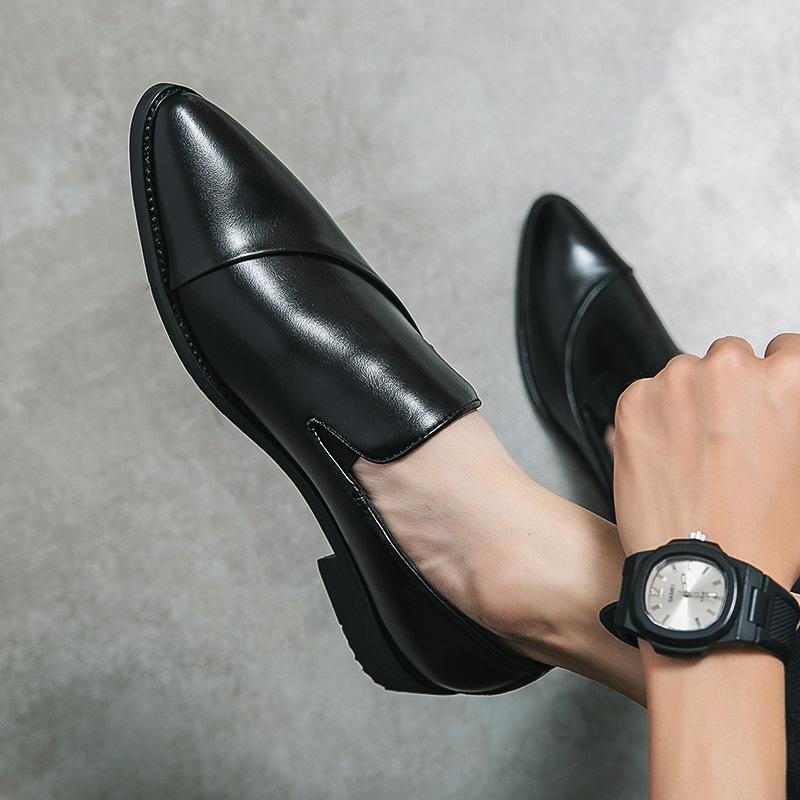 Men's Shoes Large Size Pointed Leather Shoes Spring and Autumn Dress Business Leather Shoes One Pedal Low-top Foot Cover Casual Shoes Leather Shoes