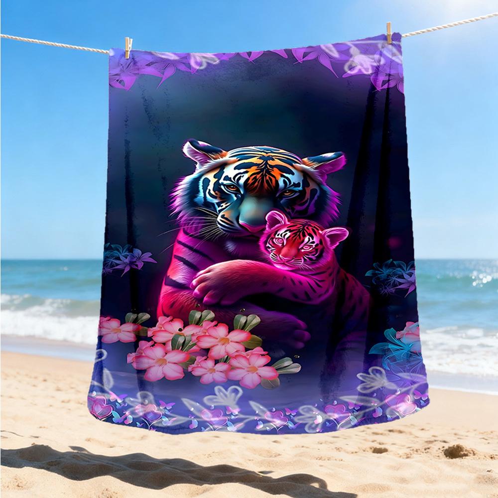 1pc Tiger Floral Fantasy Outdoor Flannel Blanket Soft All Season Polyester Throw , Perfect for Picnics & Travel , Picnic Accessory