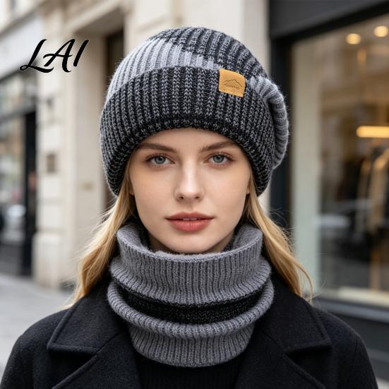 Comfortable Thermal Winter Gear Hat Neck Warmer Set Fleece Lined Knitted Hat Thickened Warm Stylish Gift for Her Knit And Scarf Women Cold