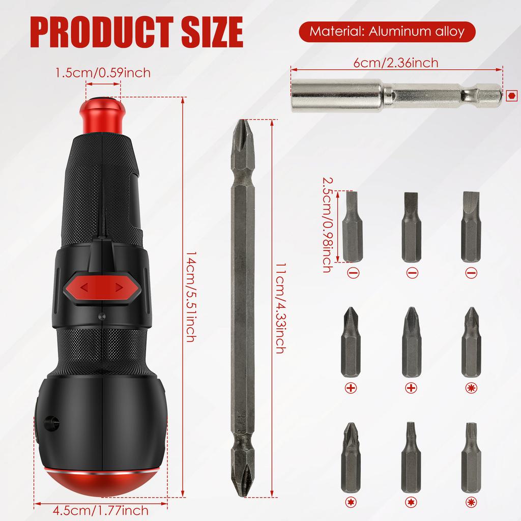 Cordless Electric Screwdriver with 9 Bit 3.6 V USB Rechargeable Portable Power Screwdriver with LED Light High Torque for Screws