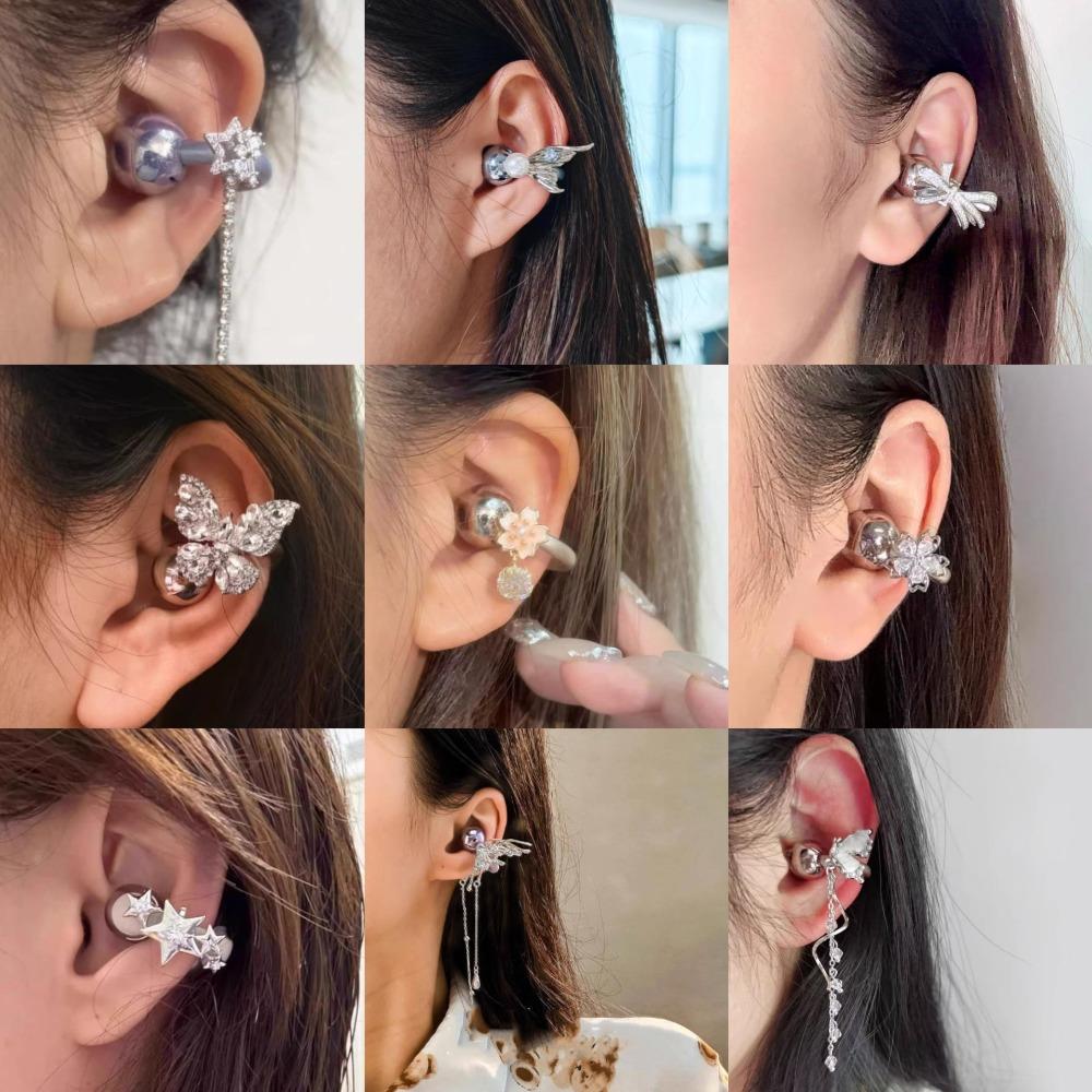 Cute Sparkling Diamond Cherry Blossom Bluetooth Earphone Case Decoration, Fashion Rhinestone Flower Earphone Accessory for Women, 1PC