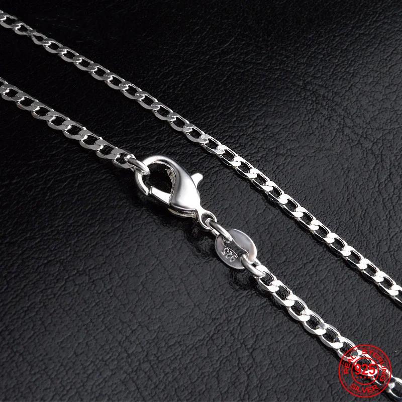 925 Silver 2MM Flat Necklace Chain For Women Men Fashion Wedding Party Jewelry Gift