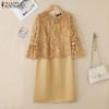 ZANZEA Women Casual Lace Patchwork 3/4 Sleeve Elegant Sheath Dress