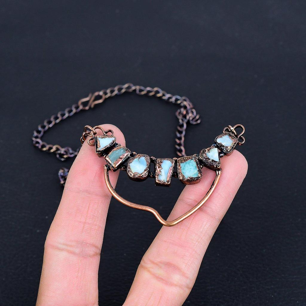 Larimar Necklace, Gemstone Copper Electroformed Jewelry Necklace, Handmade Jewelry, For Anniversary Gift