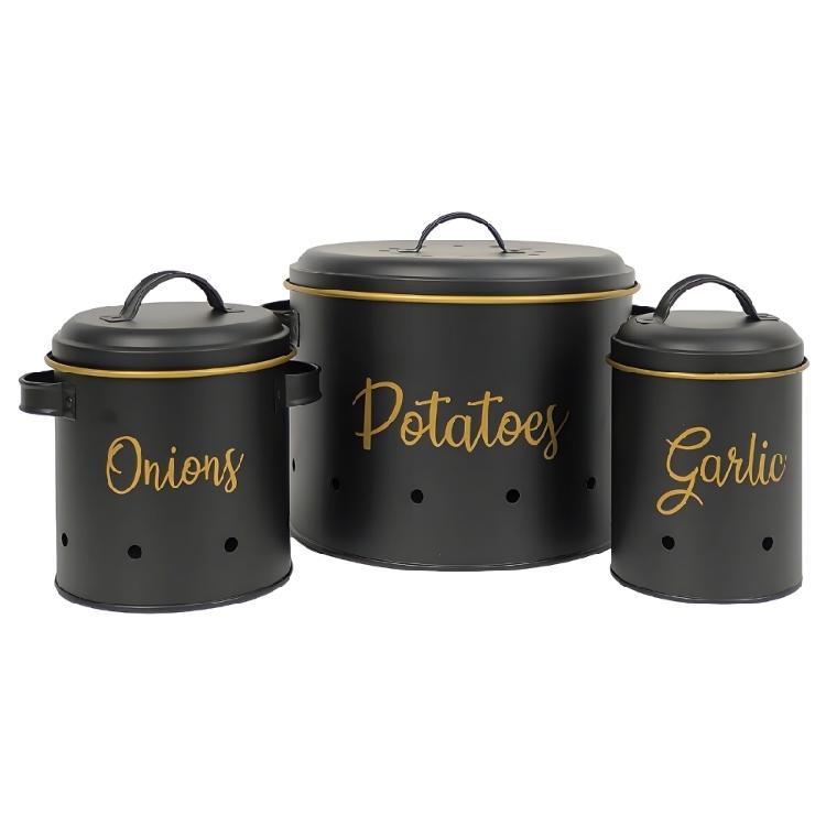 

3Pcs Potatoes Onions Container with Lid Iron Food Storage Container With Ventilation Holes For Categorizing Vegetables 1