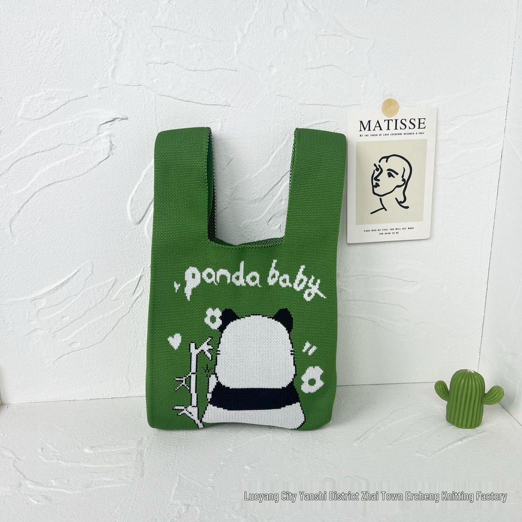 Panda Knit Women's Cross-Border Wrist Tote Handbag