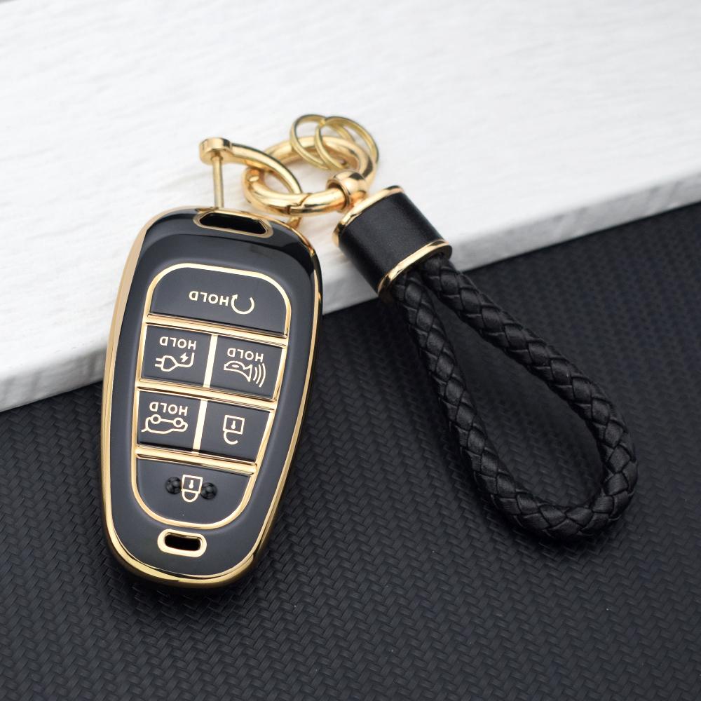 For Hyundai Santa Fe Tucson NEXO NX4 Ioniq 5 Atos Prime Solaris Auto 6 Buttons Car Key Case Cover Key Fob Holder Key Chain Parts