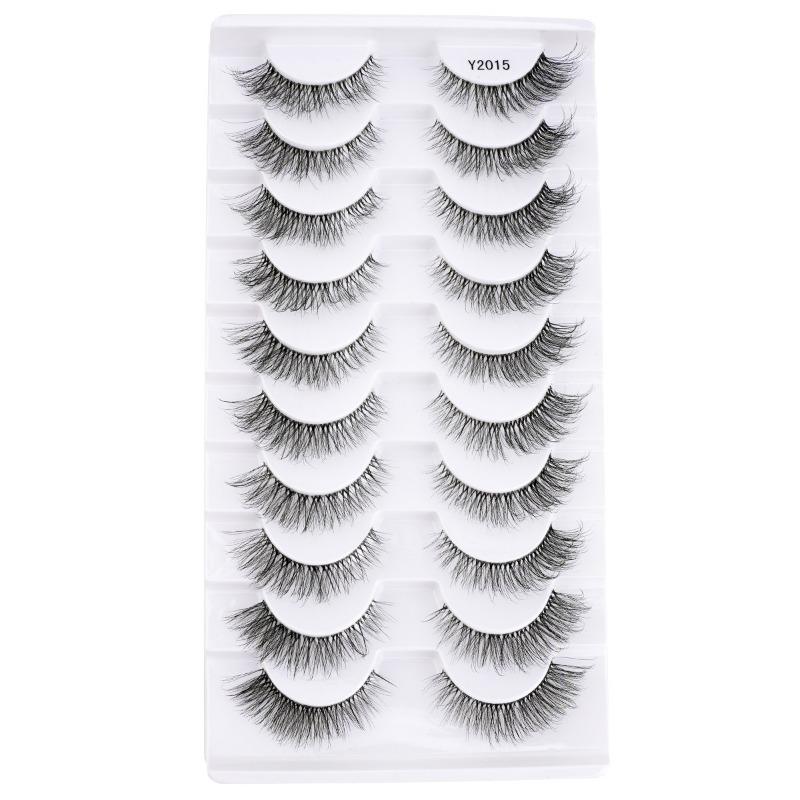 10 Pares de Pestañas Postizas de Aspecto Natural, Tiras de Pestañas Falsas de Visón Sintético Hechas a Mano con Tallo Transparente, Ligeras y Reutilizables para Maquillaje Diario y Trabajo de Mujer Y2015 white