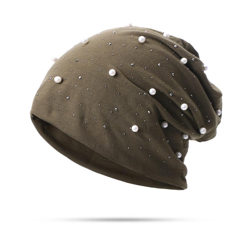 

Женские шапки-бини с жемчугом и стразами, осенне-зимние теплые мягкие хлопковые шапки с черепами, повседневные тюрбаны для женщин, женская одежда для слуха