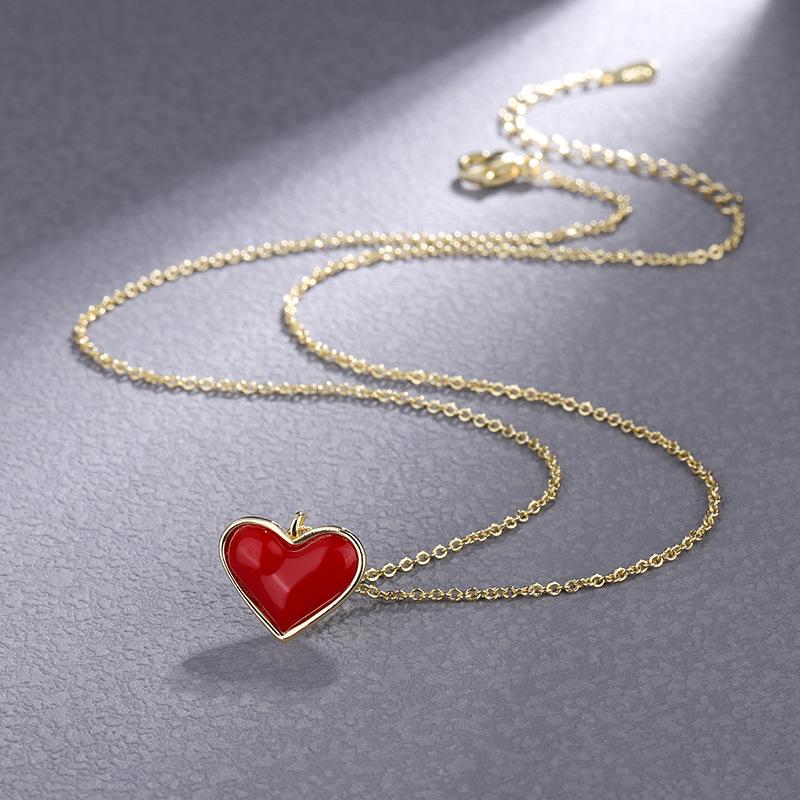 925 Sterling Silver Red Heart Clavicle Necklace for Women - Simple, Luxurious, and Stylish Summer Statement Piece