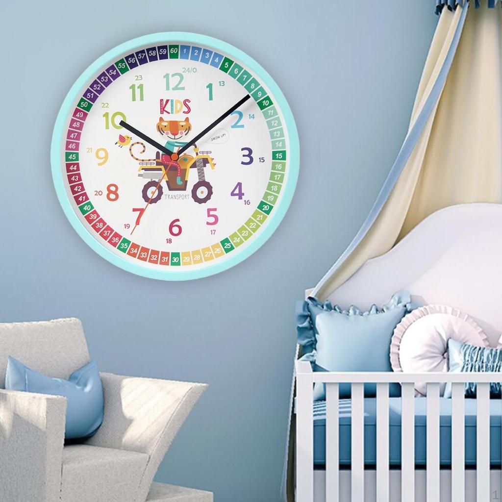 10 Inch Analog for Kids Non Ticking Teaching Clock Educational Tool Learning Bedroom