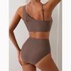 Damen High Waist Bikini Dünne Schulterträger Sling Push Up Tank Top Separater Zweiteiler Badeanzug Rückenfreie Bademode