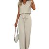 Summer 2025 American Beauty Sleeveless V-Neck Top + Drawstring Wide-Leg Pants Casual Set