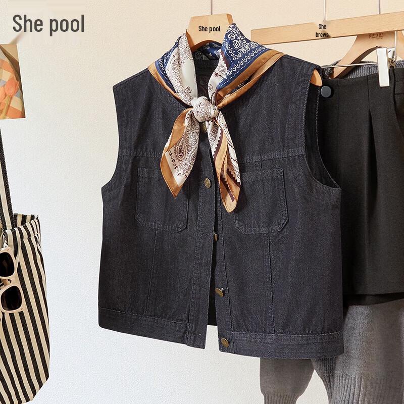 

Женский однобортный джинсовый жилет без рукавов Shechi S