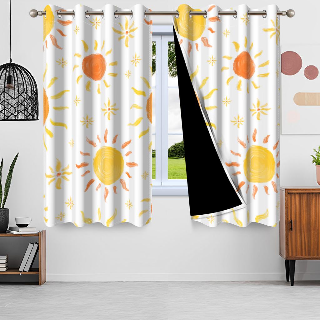 2pcs Curtains Cute Pattern Children Bedroom Daily Home Living Room Apartment Window Decor Blackout Curtains Heat Insulation